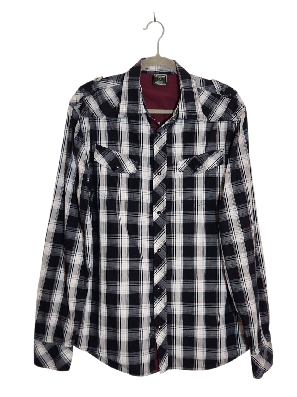 Irreverent Black and White Plaid Western Snap-Up Shirt Size Large